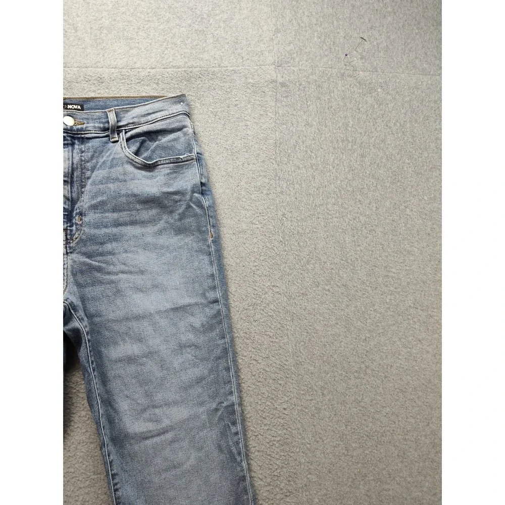 Fashion Nova Women Jeans 13 Blue 5 Pocket Side Slit High Rise Straight Leg Denim